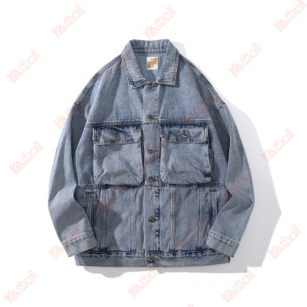 men lapel blue denim jacket